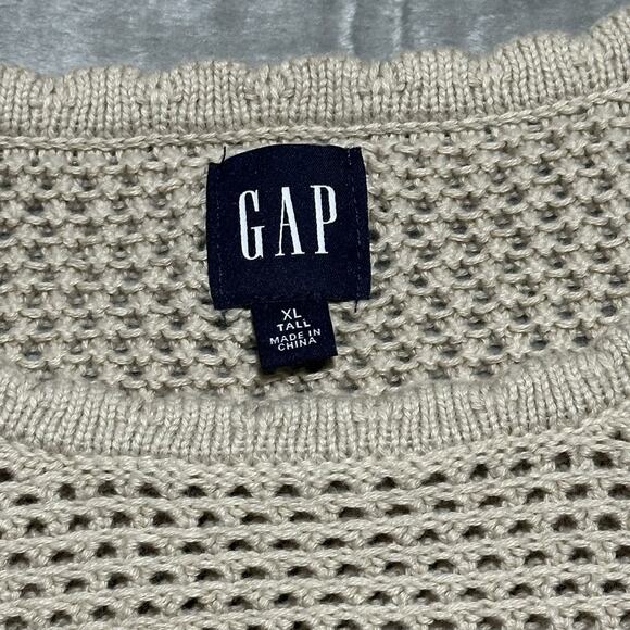 GAP Crewneck Sweater Womens Size XL Beige Open Knit Casual Cottagecore Preppy - Picture 2 of 8